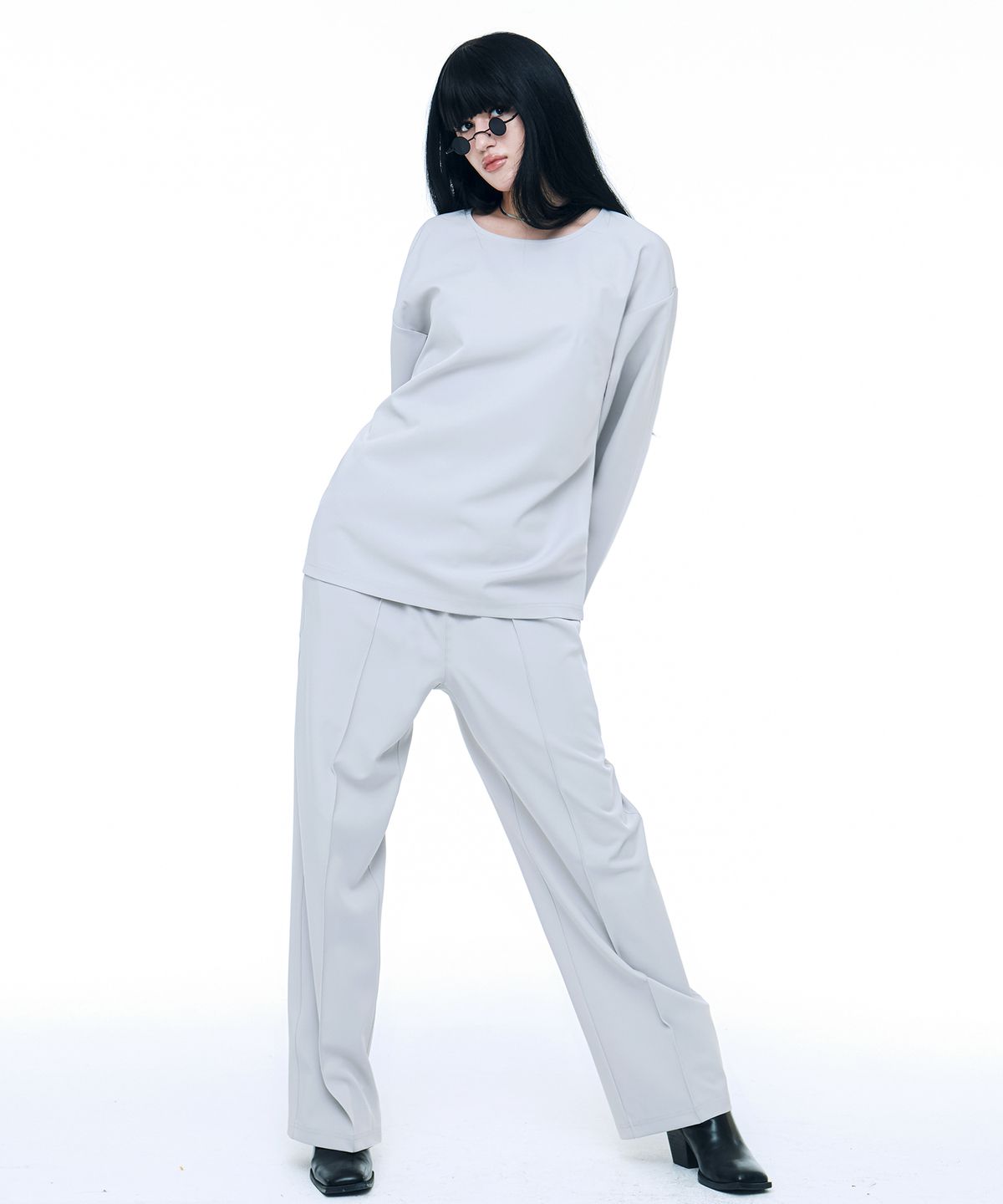 씨웨어 바이 더 지니어스(C WEAR BY THE GENIUS) 릴랙스드 핏 우븐 티셔츠 쿨 그레이