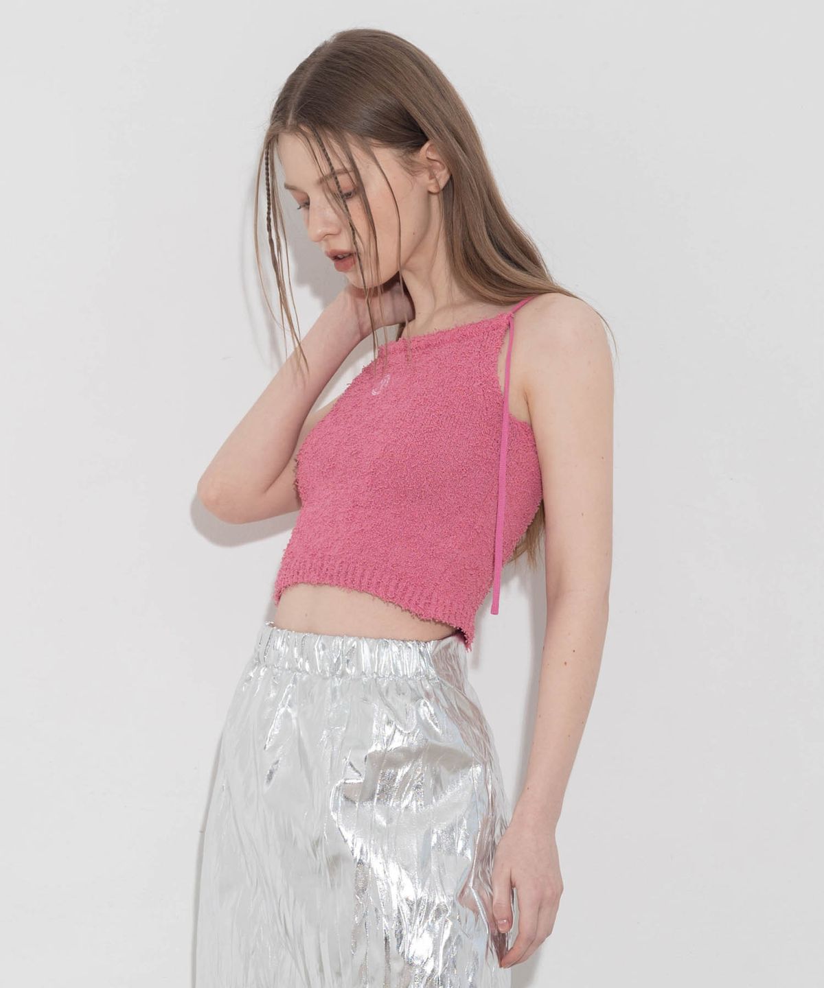 언유주얼 노말(UNUSUALNORMAL) 2WAY KNIT HALTER TOP_PINK