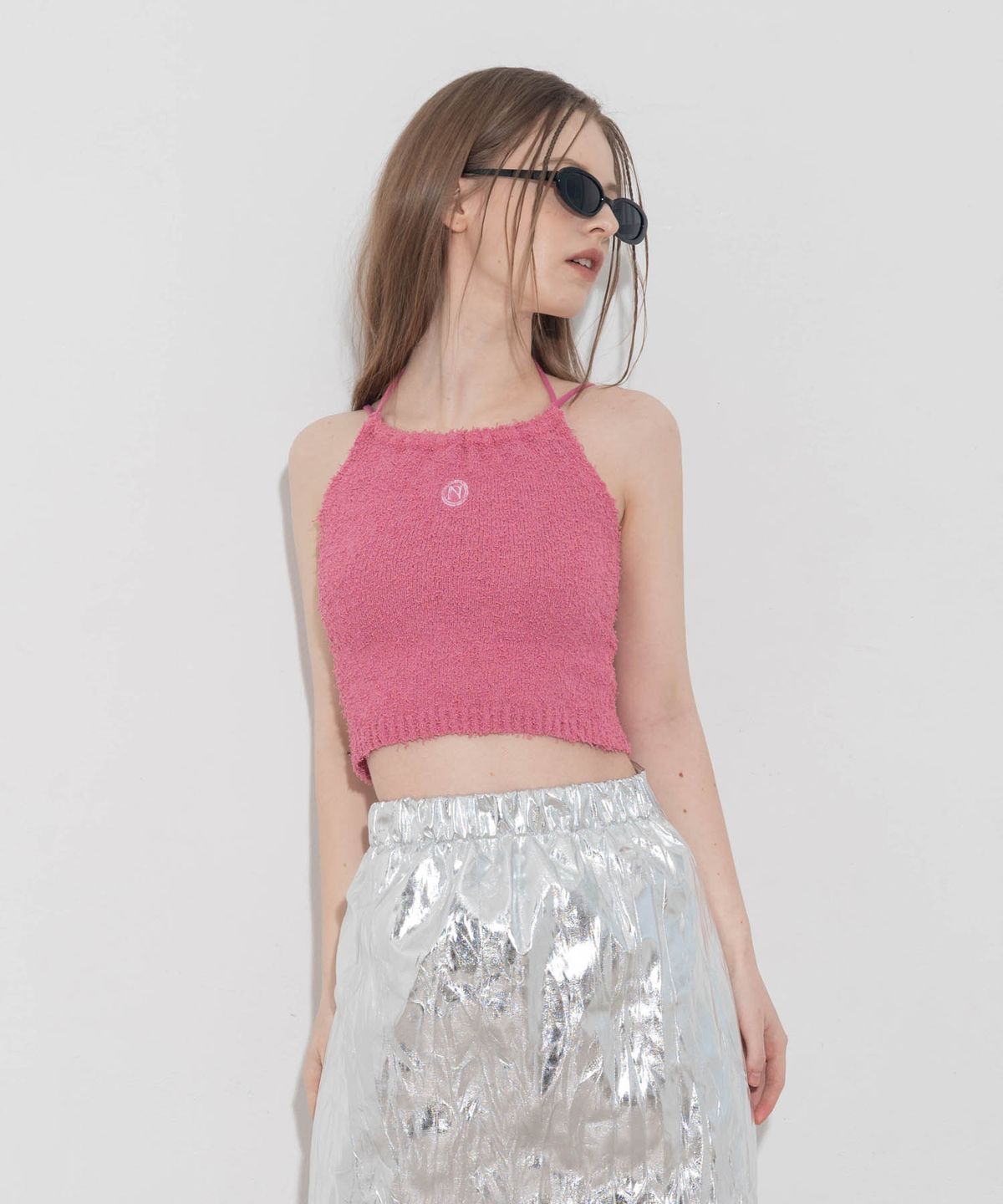 언유주얼 노말(UNUSUALNORMAL) 2WAY KNIT HALTER TOP_PINK