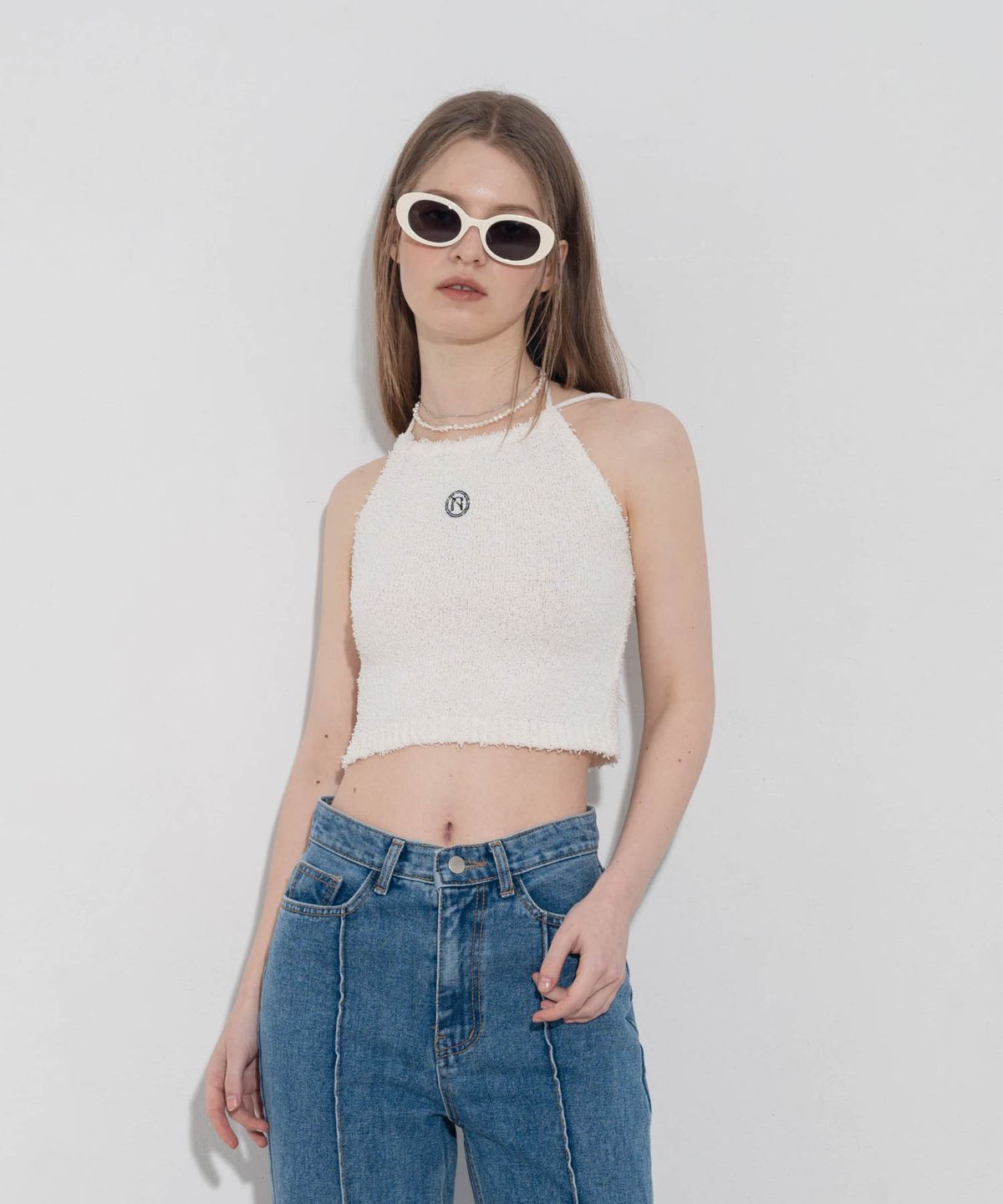 언유주얼 노말(UNUSUALNORMAL) 2WAY KNIT HALTER TOP_IVORY