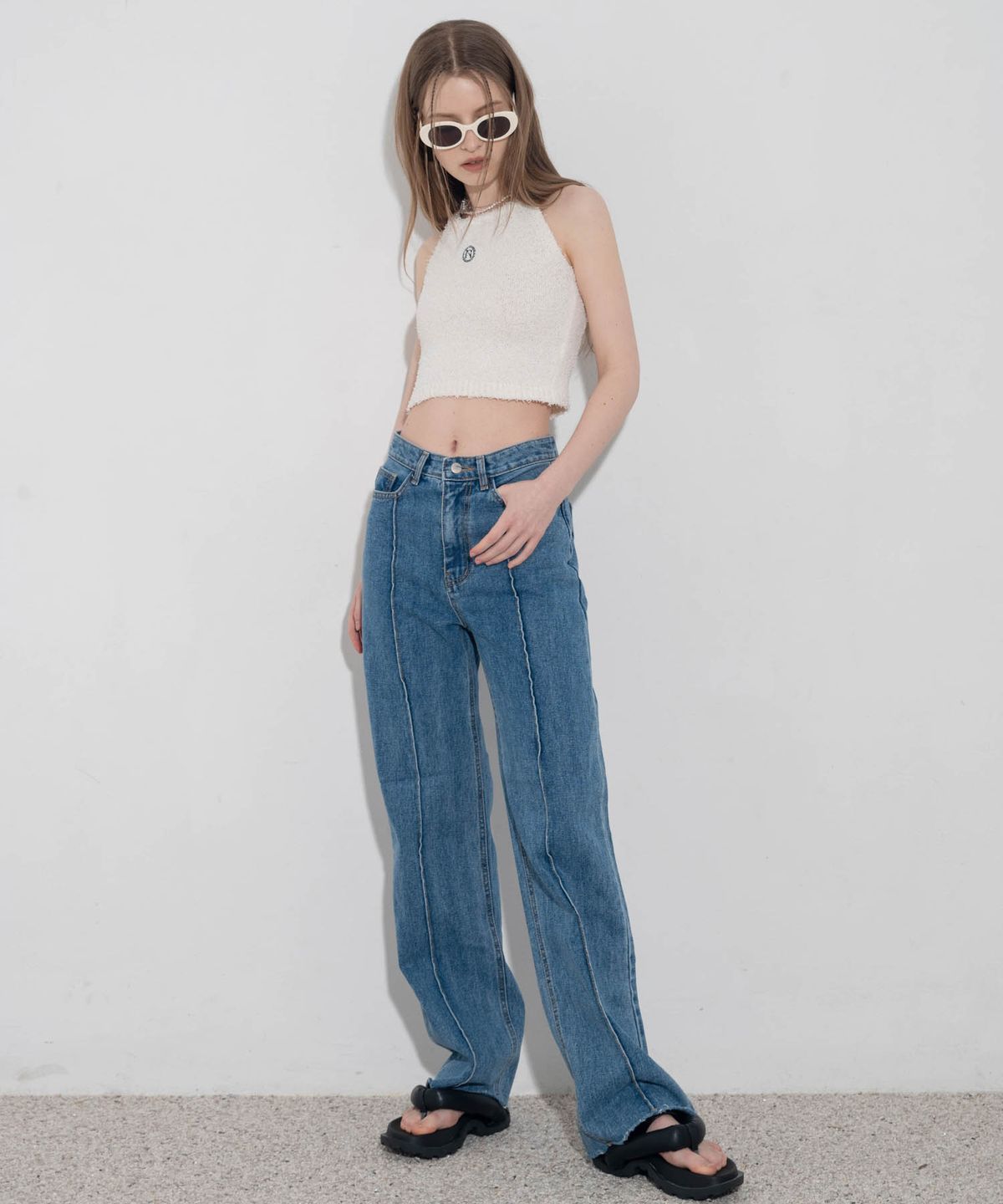 언유주얼 노말(UNUSUALNORMAL) 2WAY KNIT HALTER TOP_IVORY
