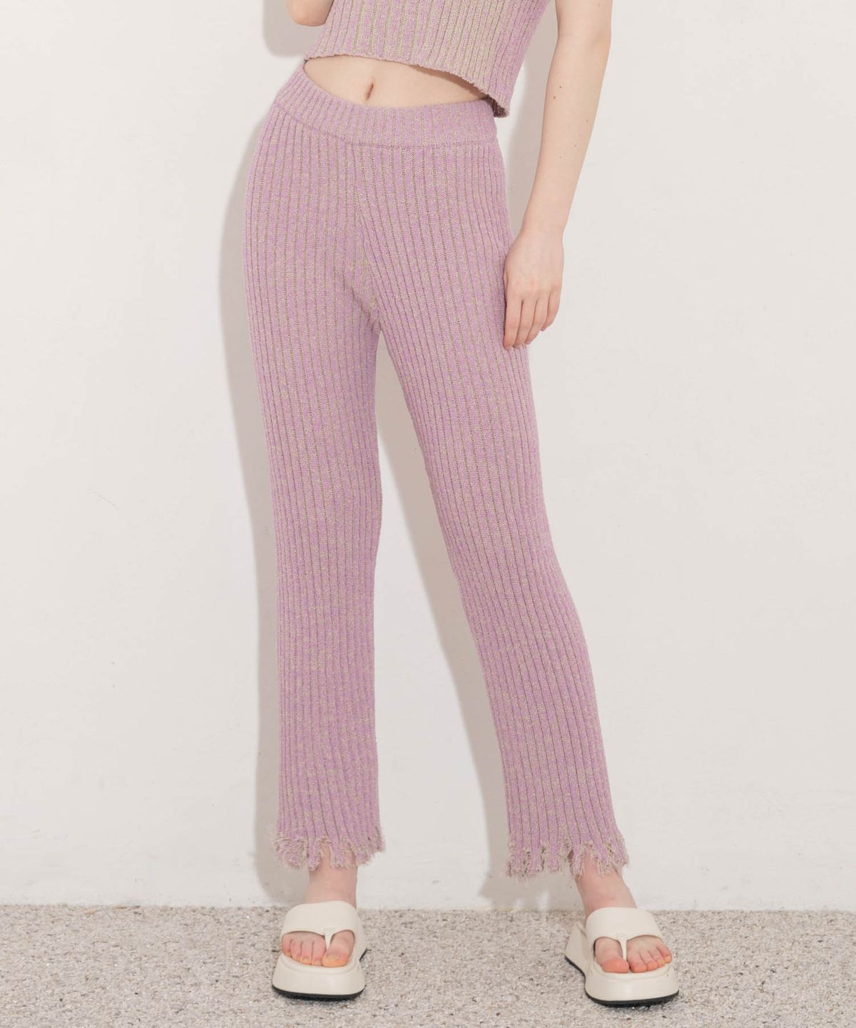 언유주얼 노말(UNUSUALNORMAL) DAMAGED KNIT PANTS_LAVENDER
