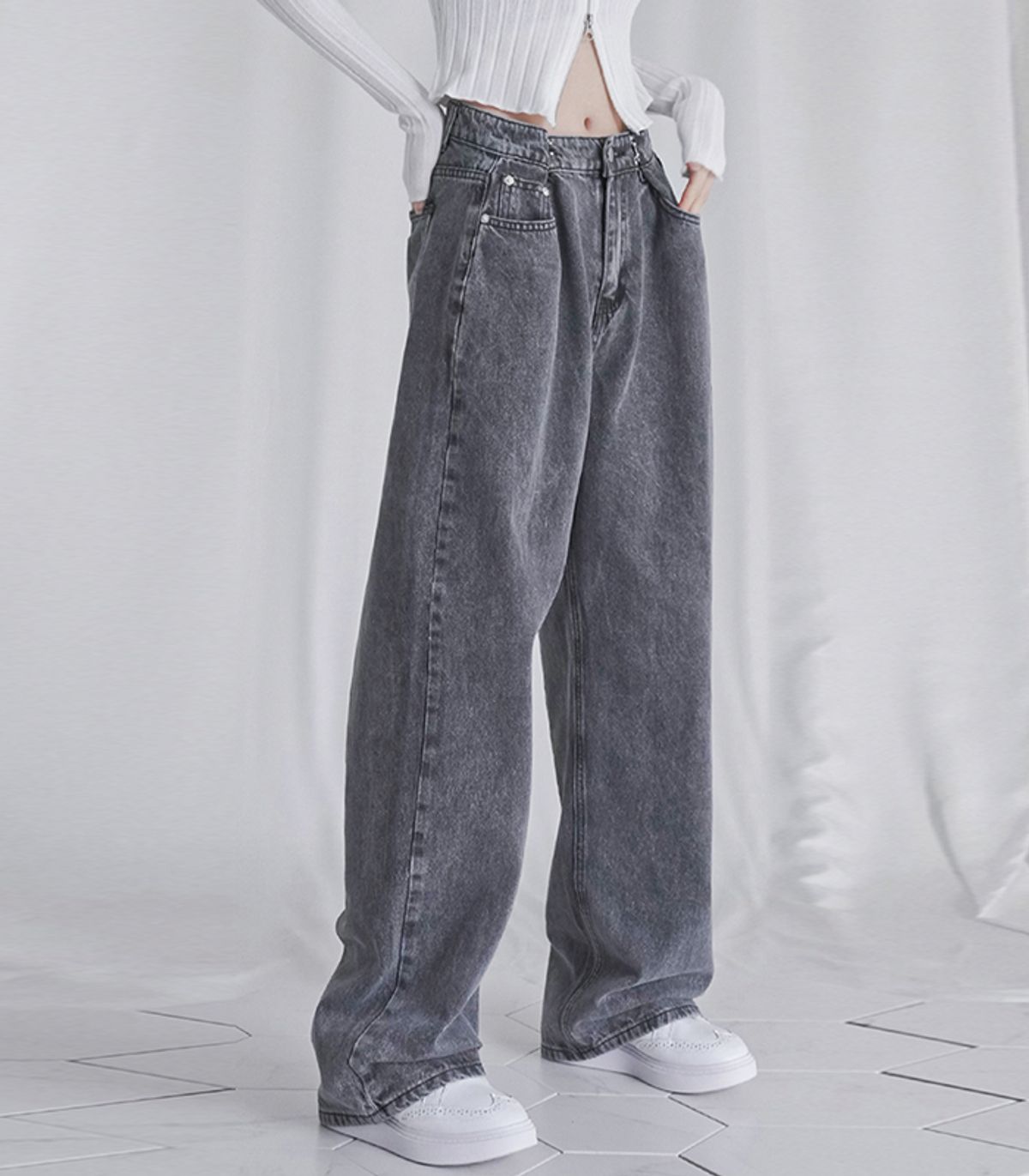 어반드레스(AVANDRESS) BUCKLE WIDE DENIM PANTS STONE BLUE