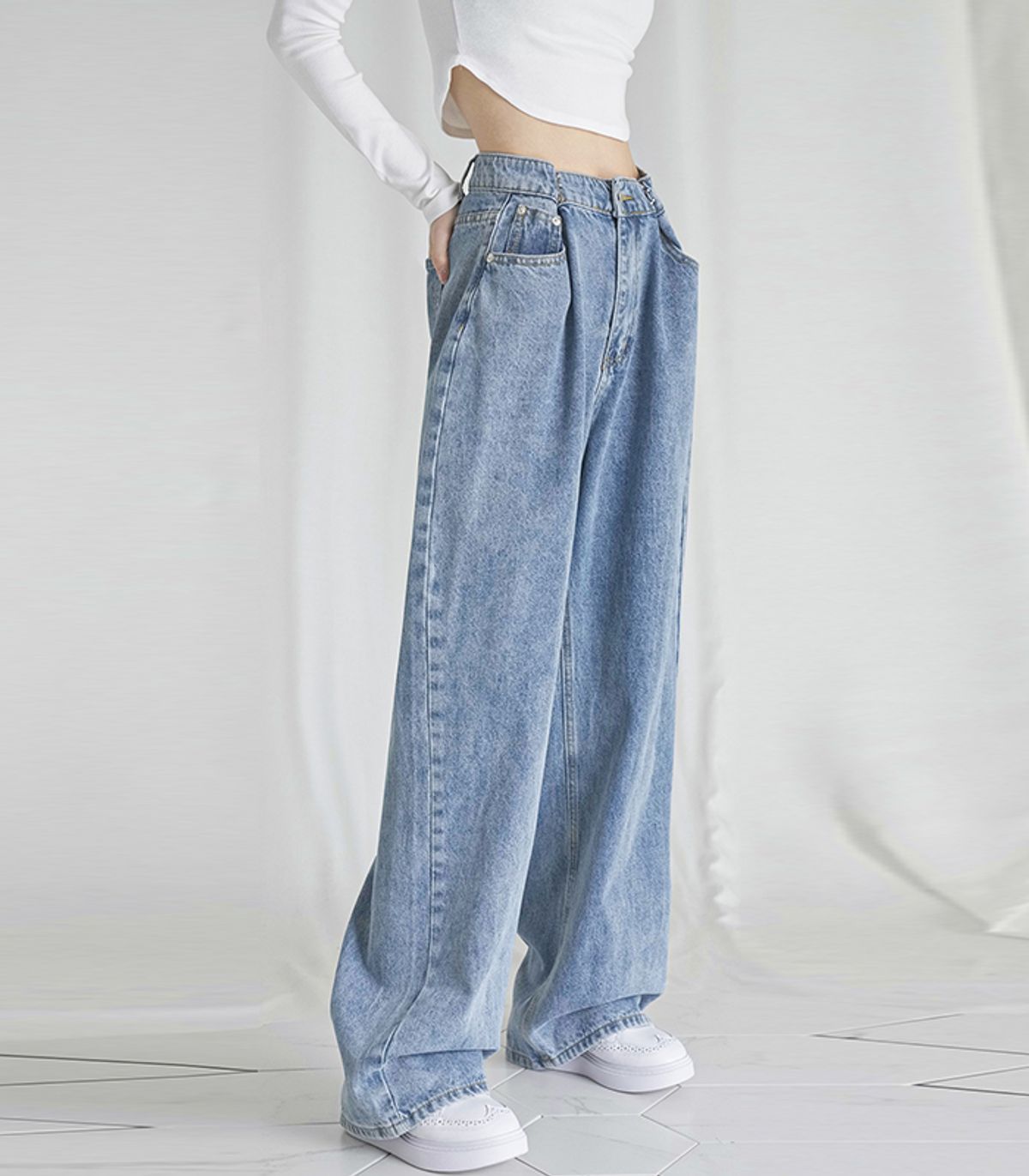 어반드레스(AVANDRESS) BUCKLE WIDE DENIM PANTS STONE BLUE