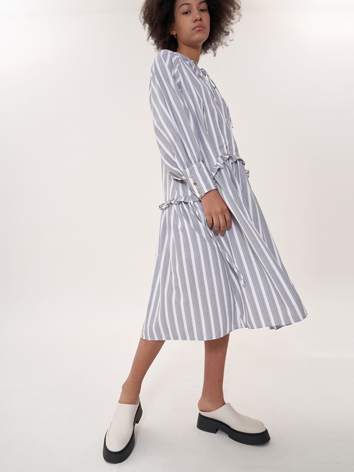 비먼(VIMUN) hooded maxi dress_black stripe