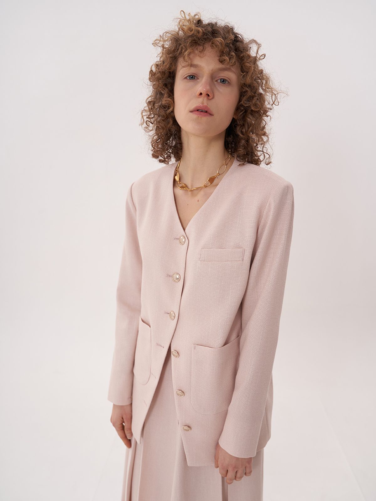 비먼(VIMUN) v-neck oversized jacket_salmon