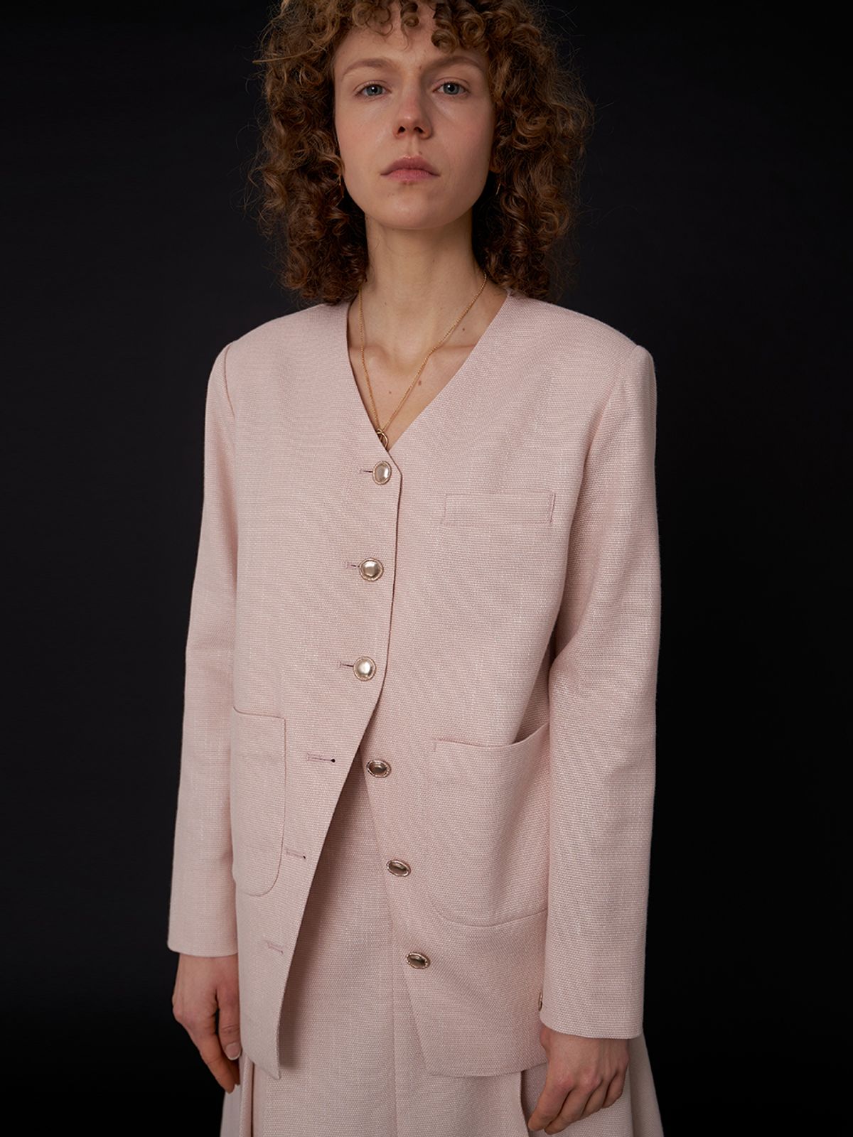 비먼(VIMUN) v-neck oversized jacket_salmon