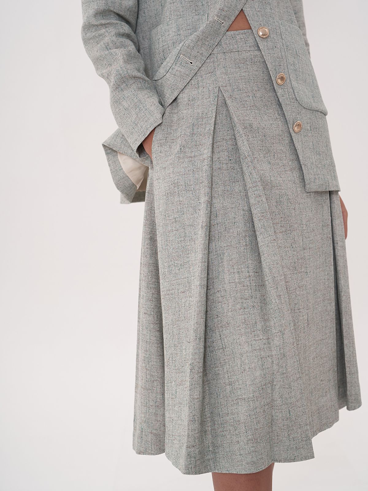 비먼(VIMUN) tucked midi skirt_green