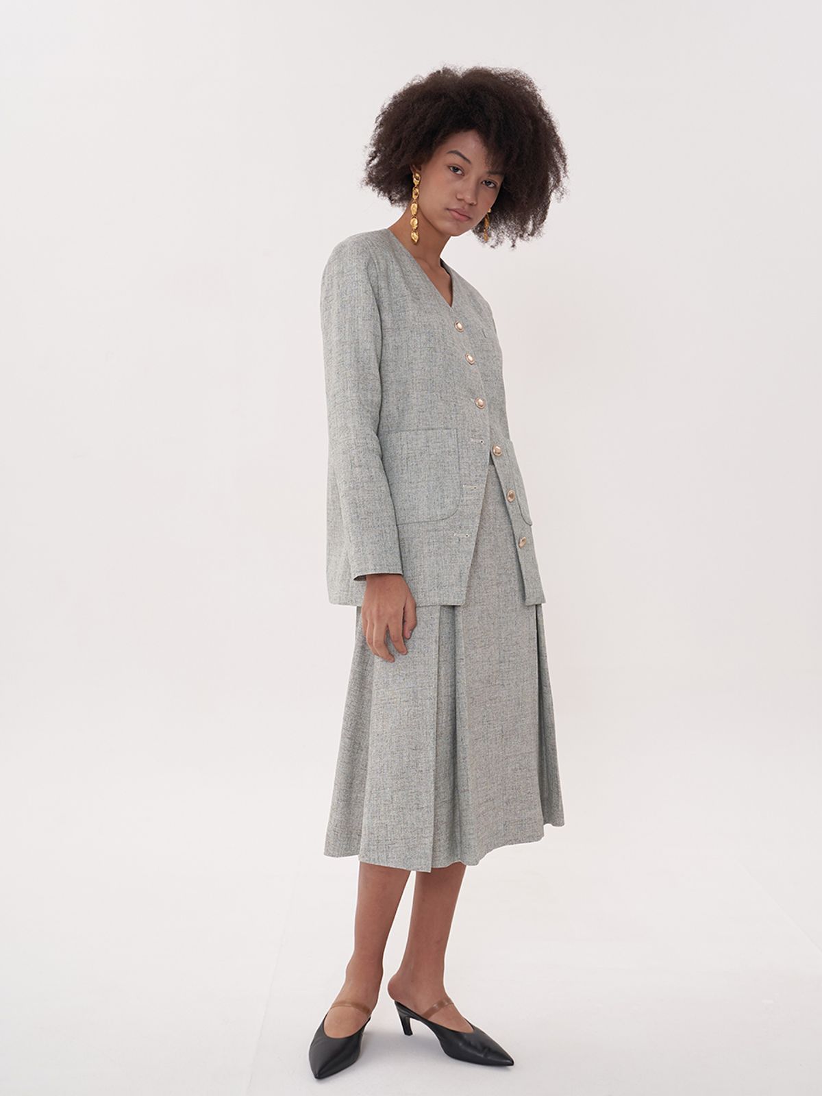 비먼(VIMUN) tucked midi skirt_green