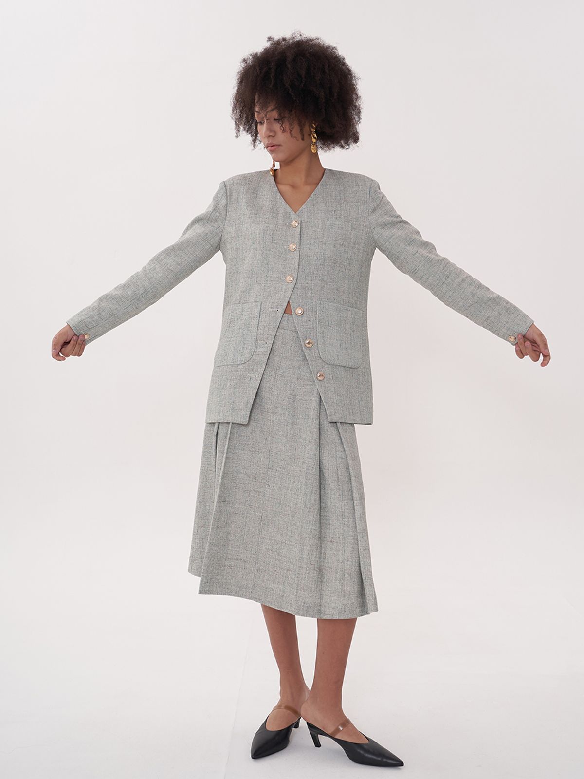 비먼(VIMUN) tucked midi skirt_green