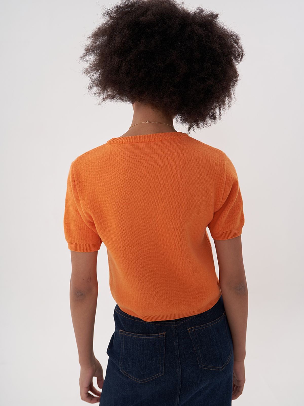 비먼(VIMUN) jacquard crop knit_orange