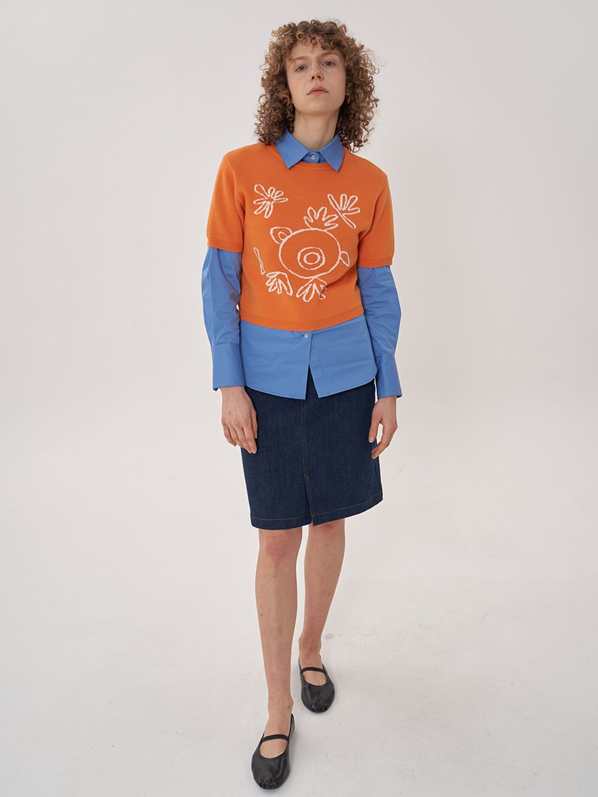 비먼(VIMUN) jacquard crop knit_orange