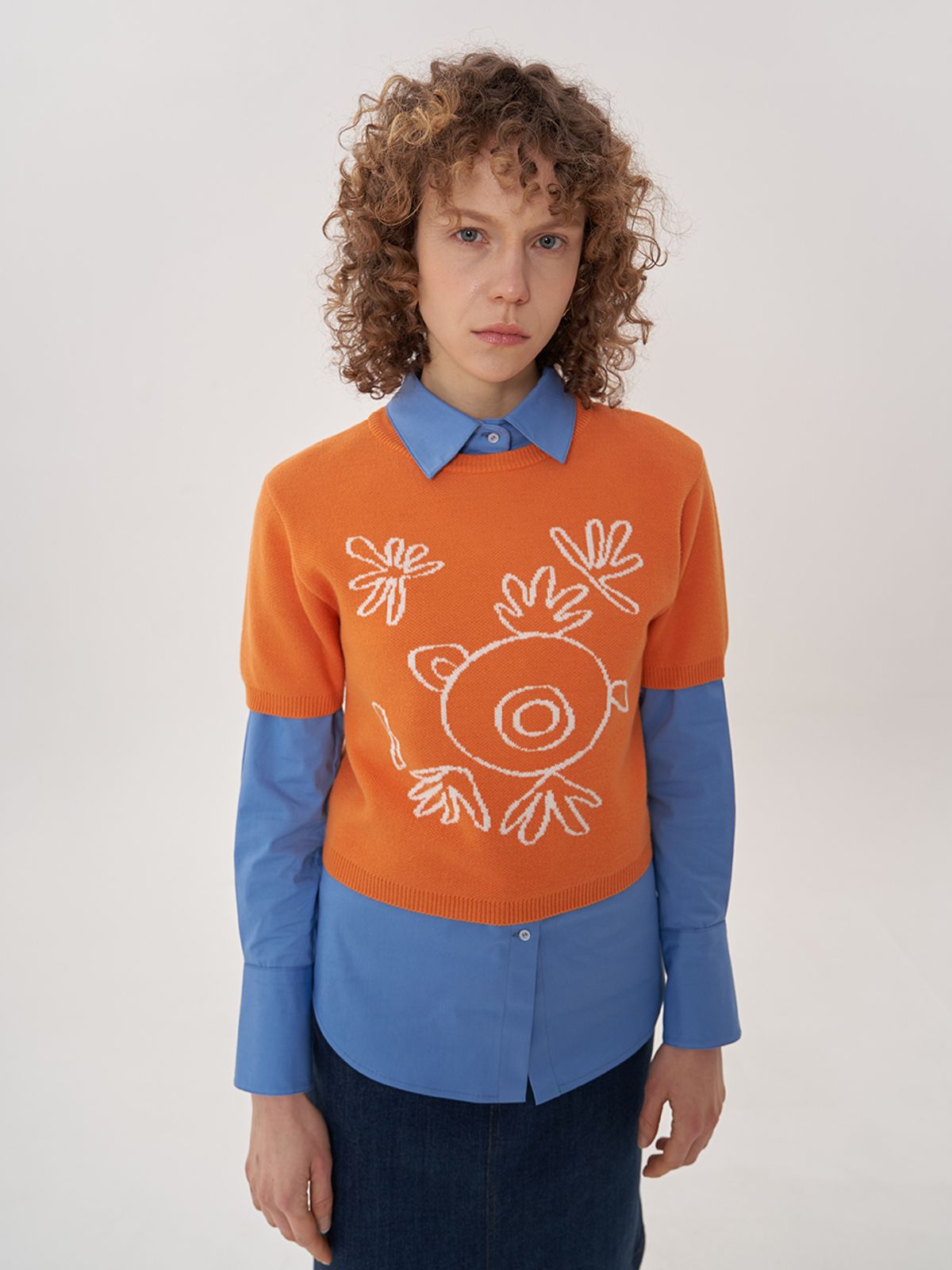 비먼(VIMUN) jacquard crop knit_orange