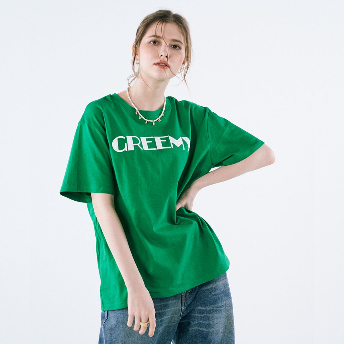 그리미(GREEMY) SIMPLE LOGO T-SHIRT(GREEN)
