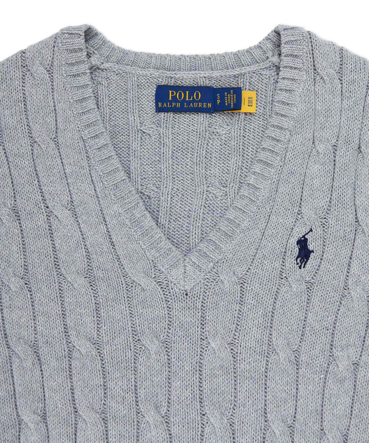 폴로 랄프 로렌(POLO RALPH LAUREN) W 케이블니트 V넥 스웨터 - 그레이