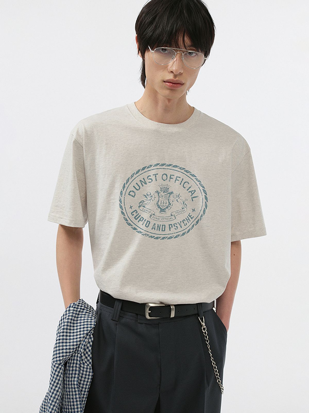 던스트 포 맨(DUNST FOR MEN) CUPID CAMPUS T-SHIRT_UNISEX_UDTS5B121_OATMEAL MELANGE