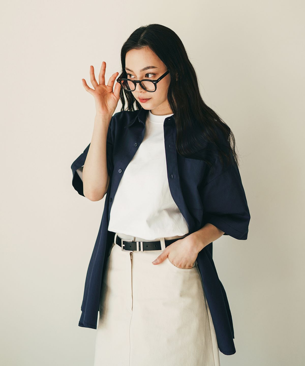 제멋(JEMUT) 포지 오버핏 반팔셔츠 6종 네이비 SOSS2414