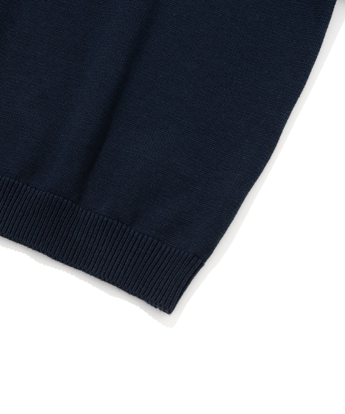 니티드(KNITTED) 오픈카라 리브드 반팔 니트티 NAVY