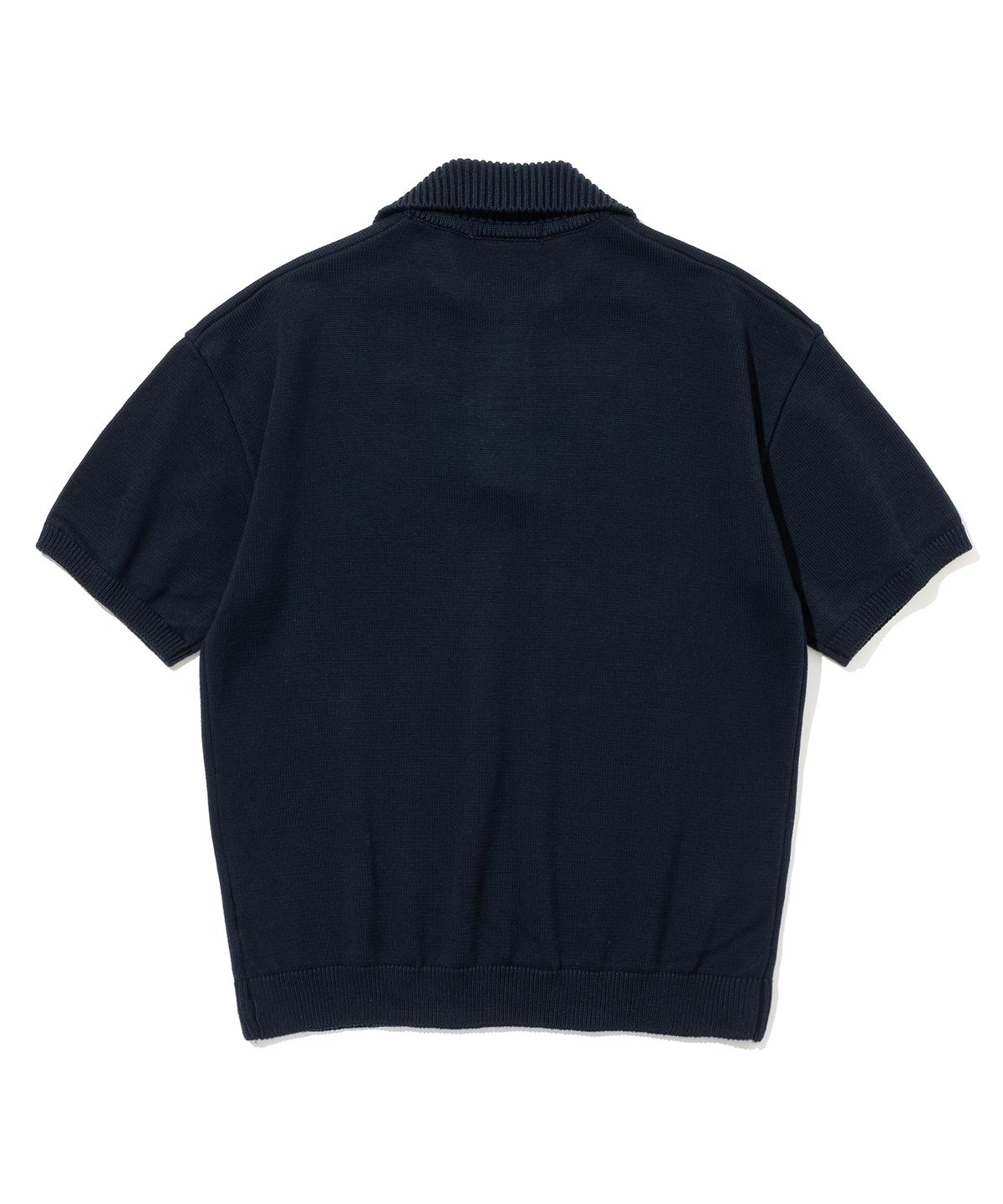 니티드(KNITTED) 오픈카라 리브드 반팔 니트티 NAVY