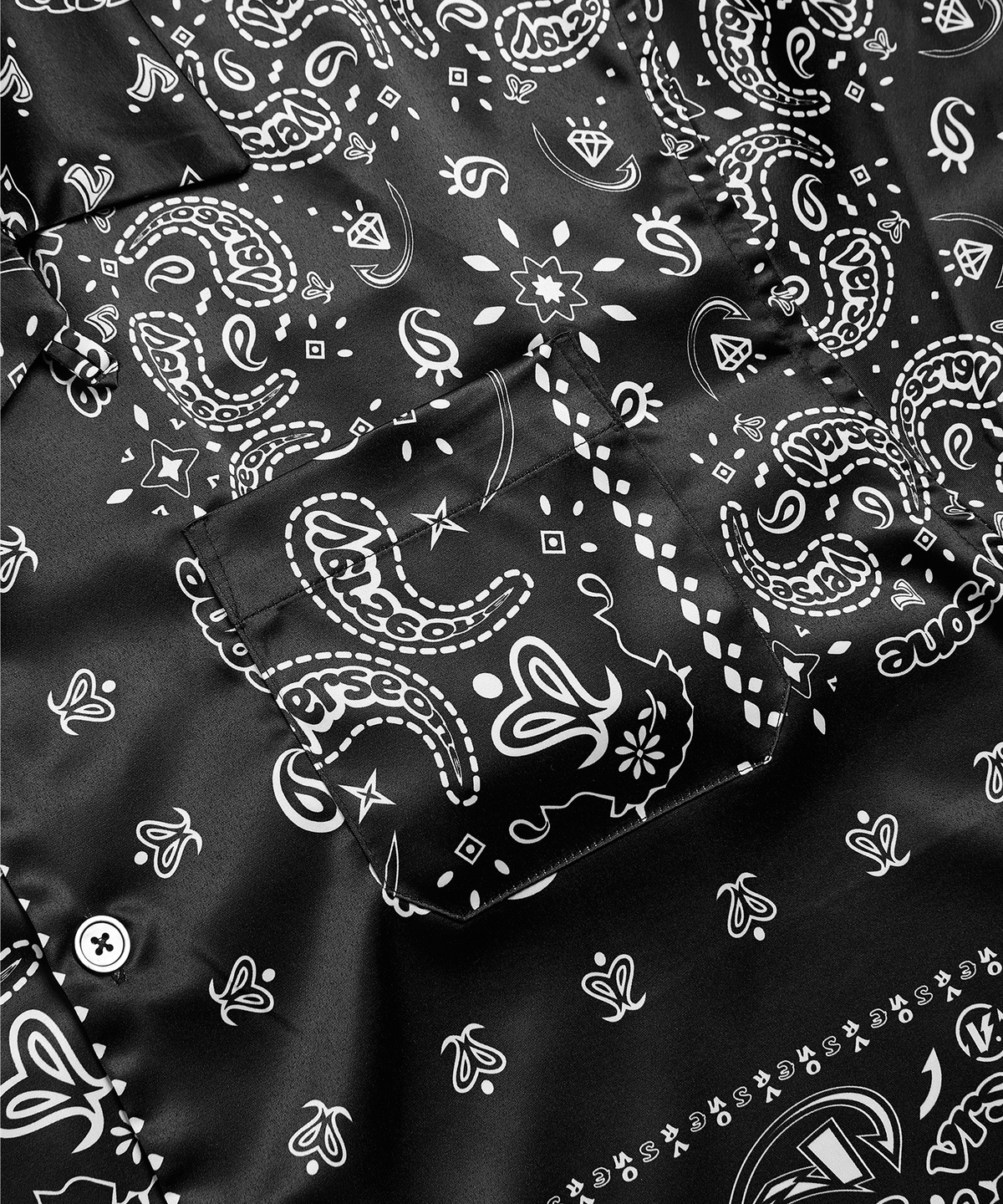 벌스원(VERSE ONE) OVER FIT PAISLEY S/S SPANDEX SHIRTS BLACK