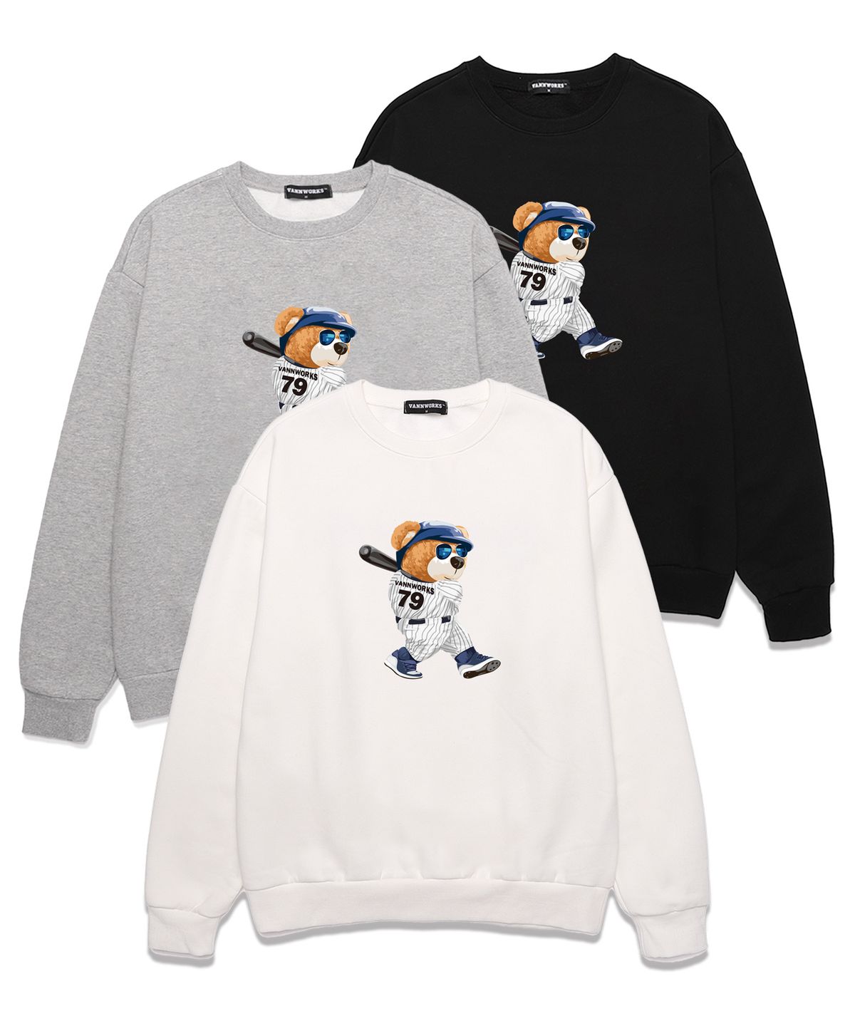 밴웍스(VANNWORKS) BASEBALL BAER 오버핏 맨투맨 (VNDTS106) 블랙