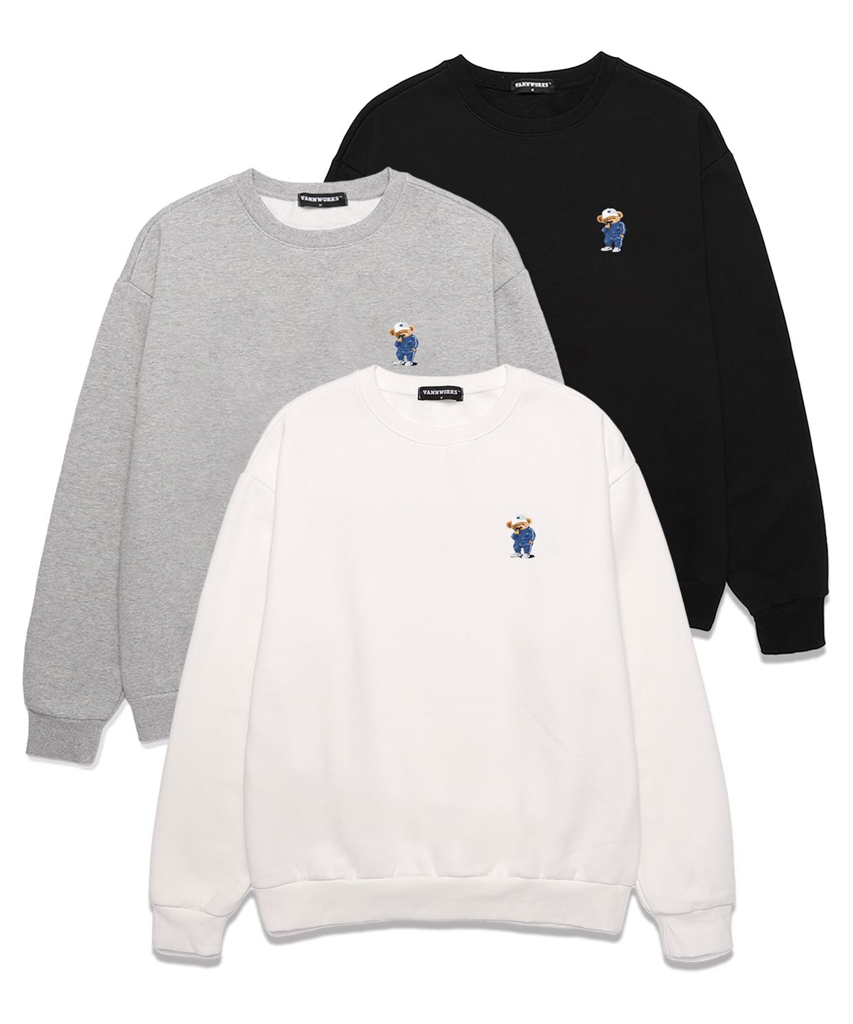 밴웍스(VANNWORKS) MINI COMPORT BEAR  오버핏 맨투맨 (VNDTS110) 화이트