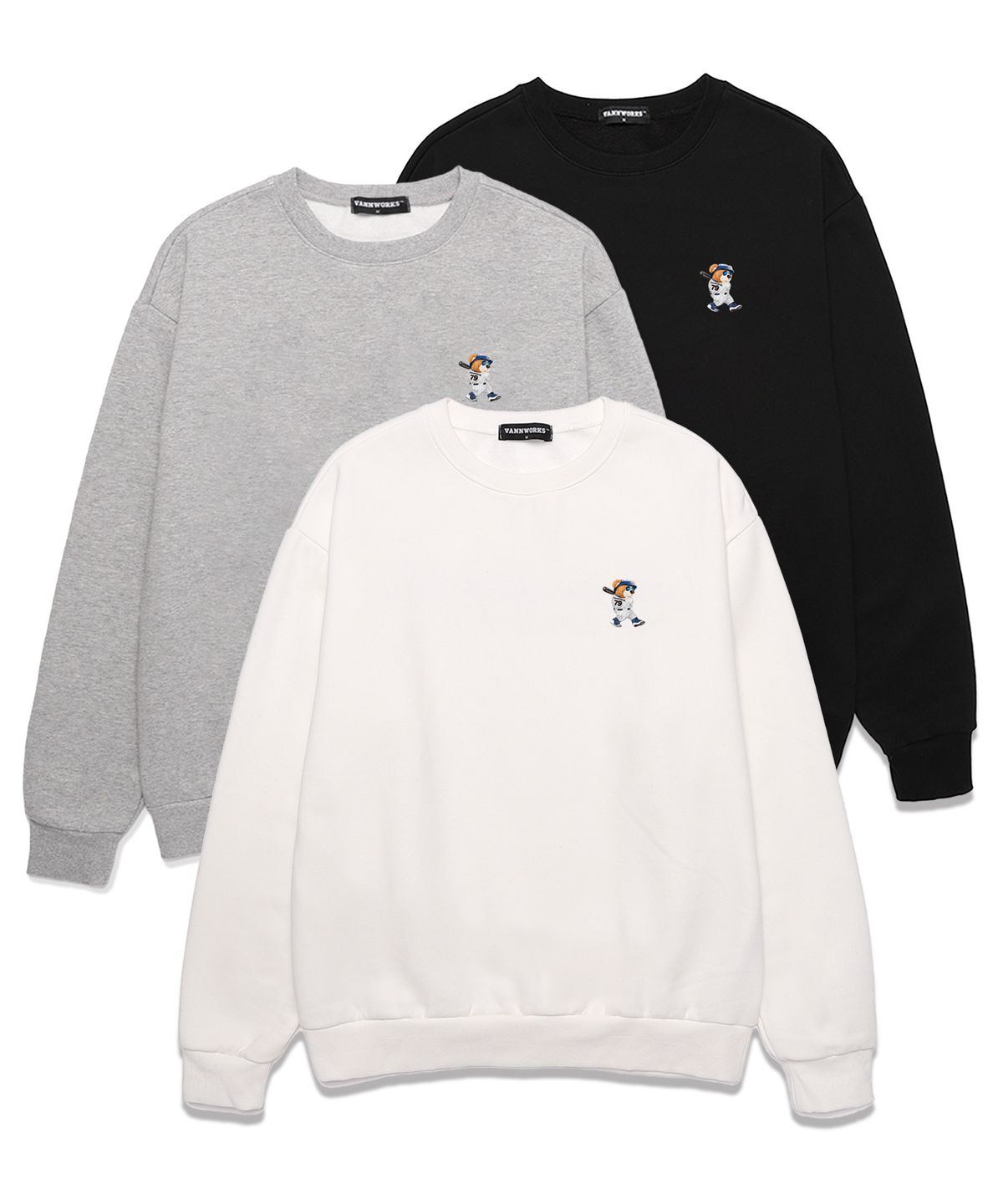 밴웍스(VANNWORKS) MINI BASEBALL BAER  오버핏 맨투맨 (VNDTS111) 화이트