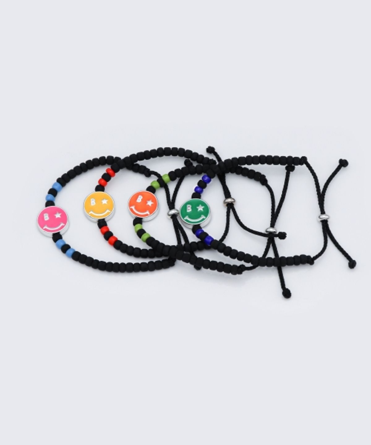봉보(BONBEAU) Buddy smile black beads knot Bracelet 컬러 에폭시 스마일 블랙 비즈 매듭 팔찌