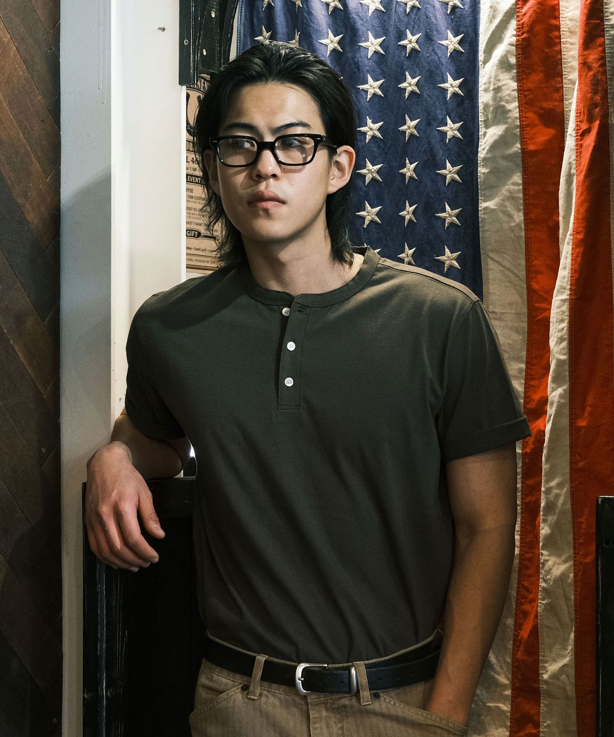 비디알(VDR) COZY HENLY NECK T-SHIRT [Jungle Olive]