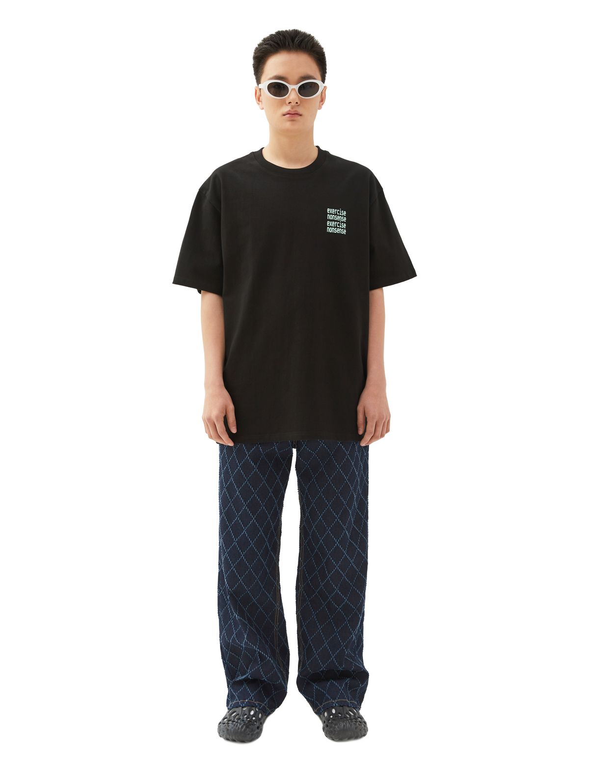 엑서사이즈(EXERCISE) E.X.R Diamond Pattern DENIM PANTS_DARK BLUE