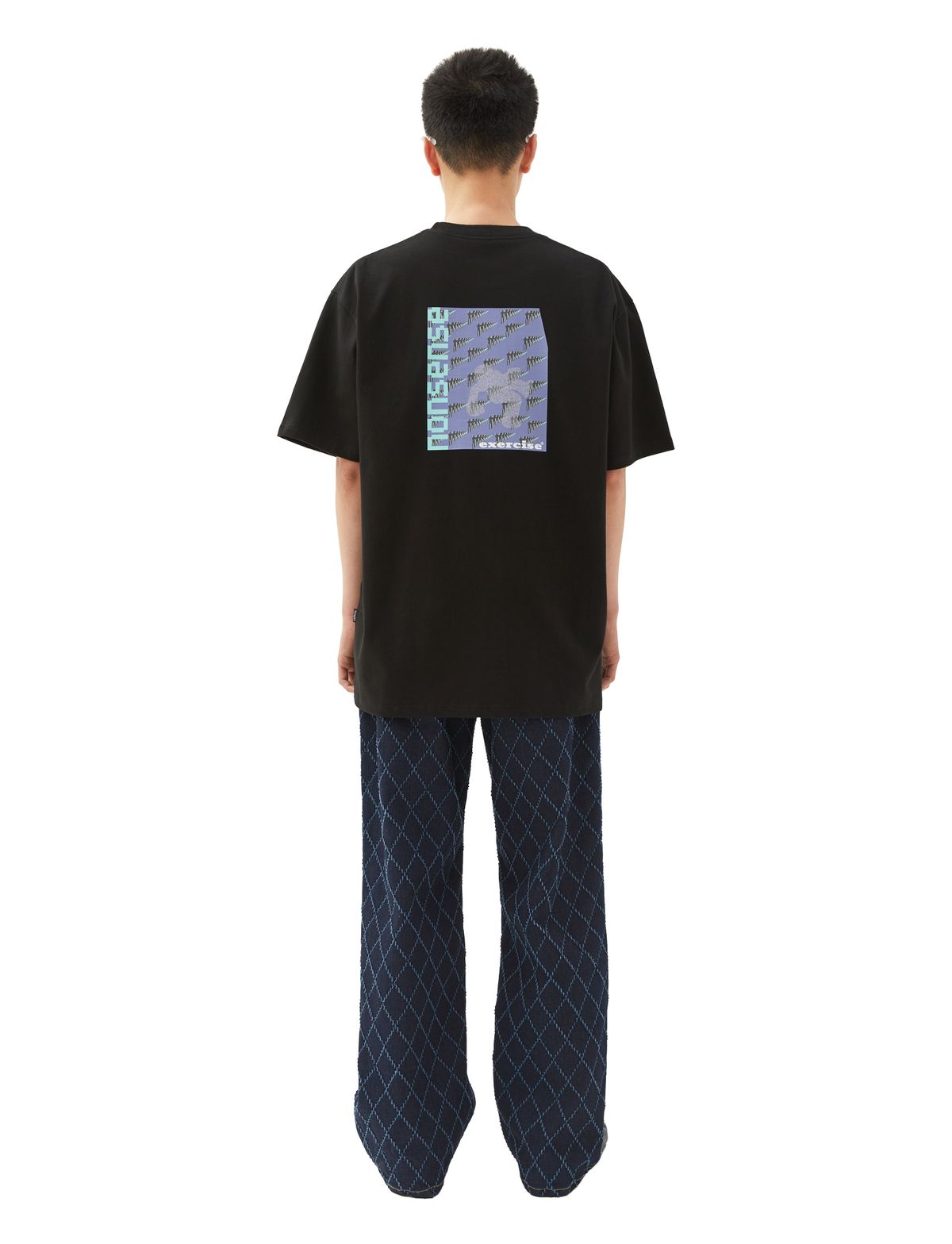 엑서사이즈(EXERCISE) E.X.R Diamond Pattern DENIM PANTS_DARK BLUE