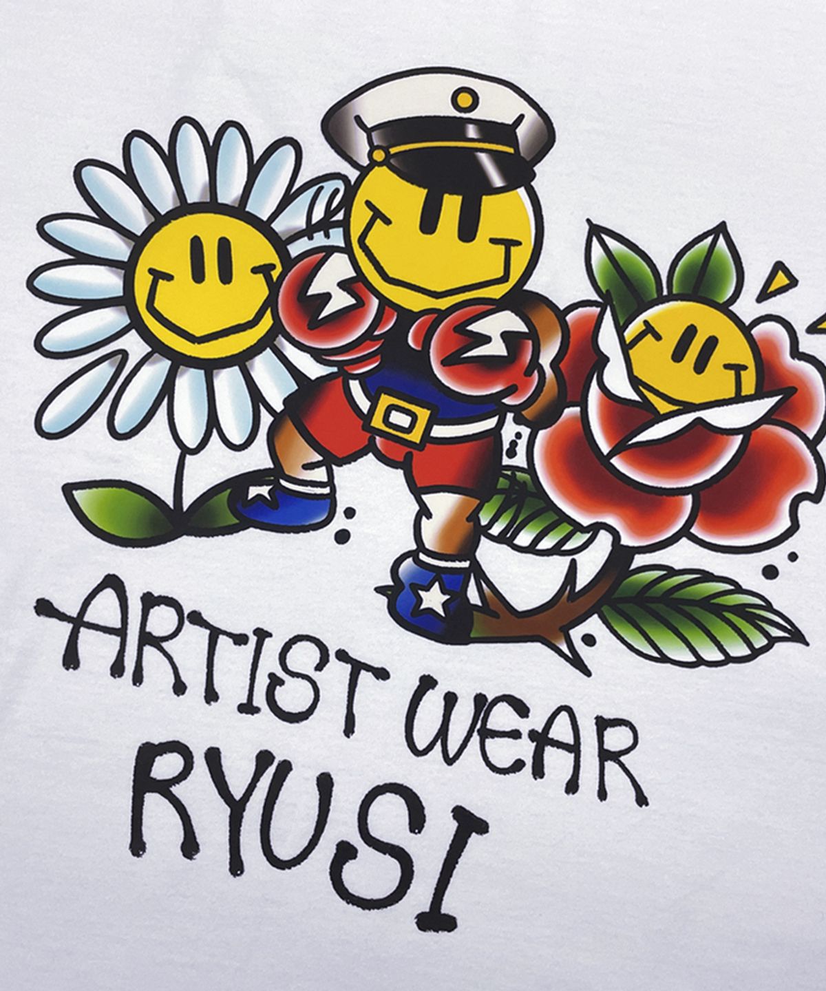 아티스트웨어(ARTISTWEAR) [ATW X COLLABO] 류시 해바라기 스마일 반팔티 WH