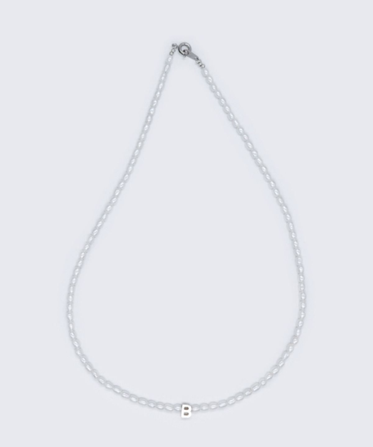 봉보(BONBEAU) Silver initial water pearl Necklace 실버 이니셜 쌀알 4mm 담수 진주 목걸이