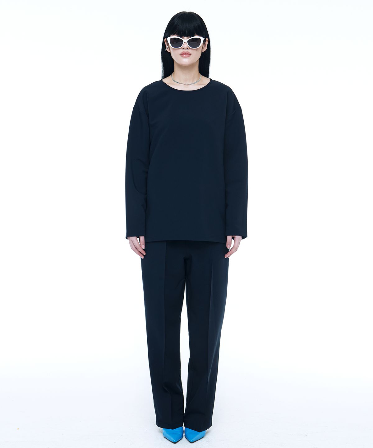 씨웨어 바이 더 지니어스(C WEAR BY THE GENIUS) 릴랙스드 핏 우븐 티셔츠 네이비