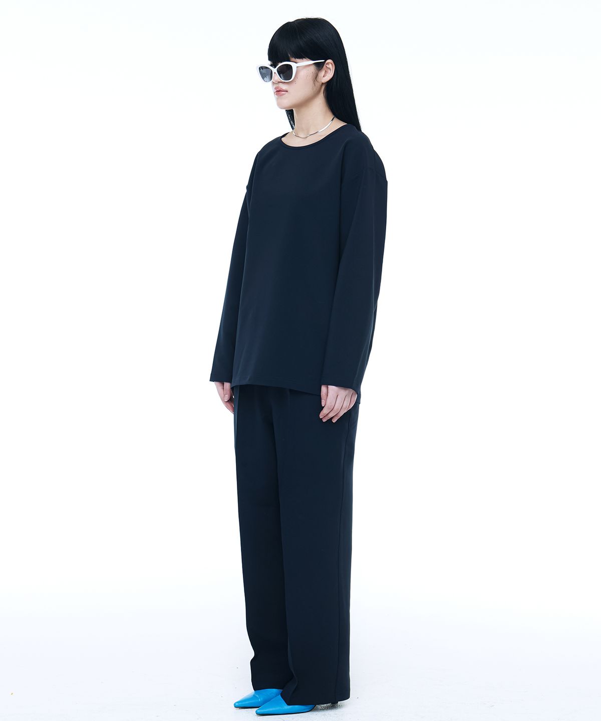 씨웨어 바이 더 지니어스(C WEAR BY THE GENIUS) 릴랙스드 핏 우븐 티셔츠 네이비