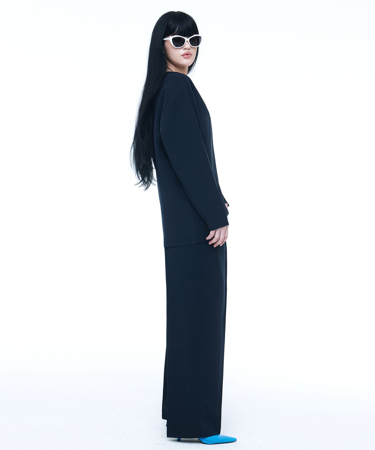 씨웨어 바이 더 지니어스(C WEAR BY THE GENIUS) 릴랙스드 핏 우븐 티셔츠 네이비