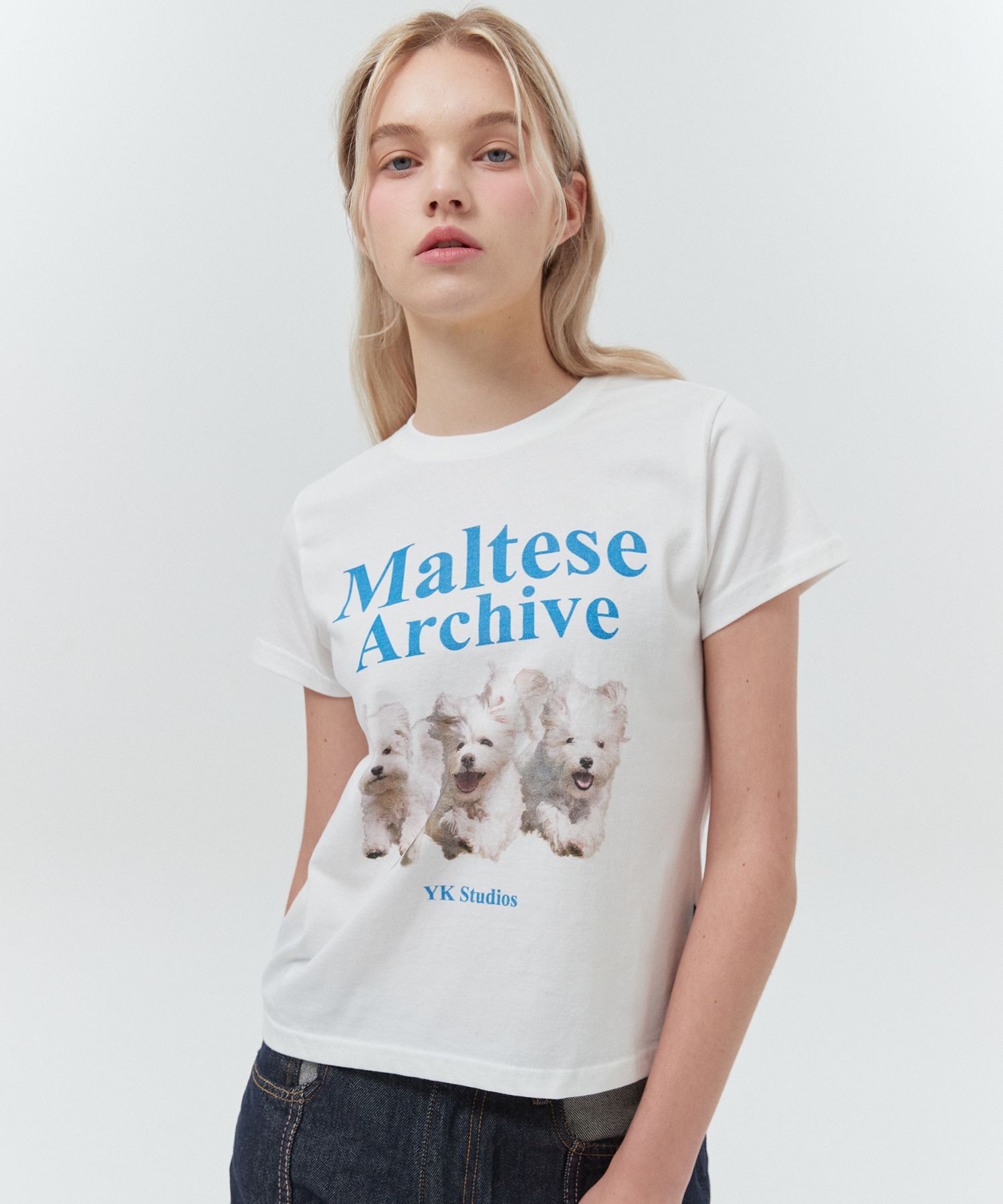 ◆Wai Kei◆ Maltese Archive Short Sleeve T-Shirt White Blue MUSINSA | WAI KEI MALTESE ARCHIVE SHORT SLEEVE SHIRT WHITE BLUE