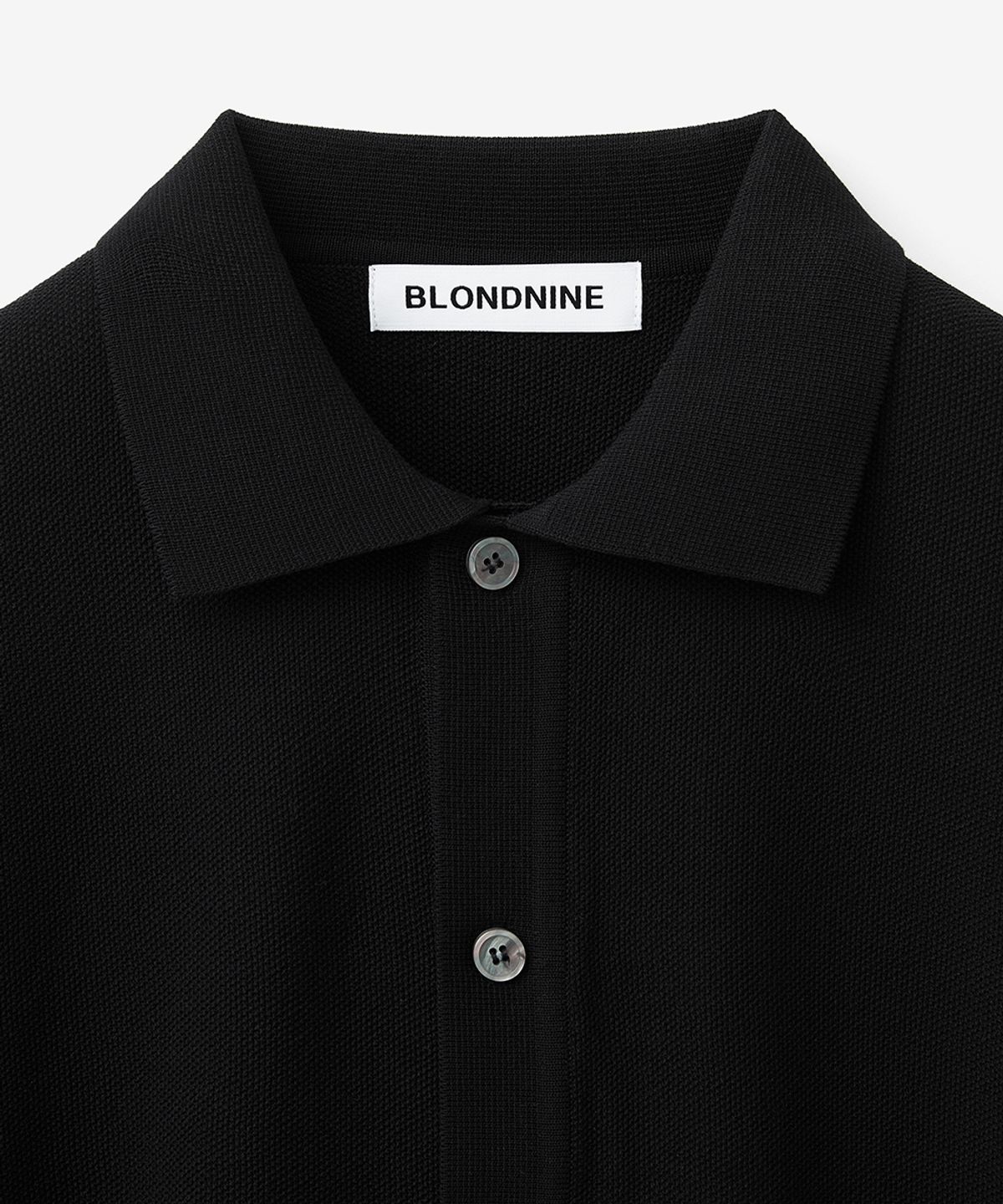 블론드나인(BLOND9) 코튼 카라 반팔 니트 가디건_블랙