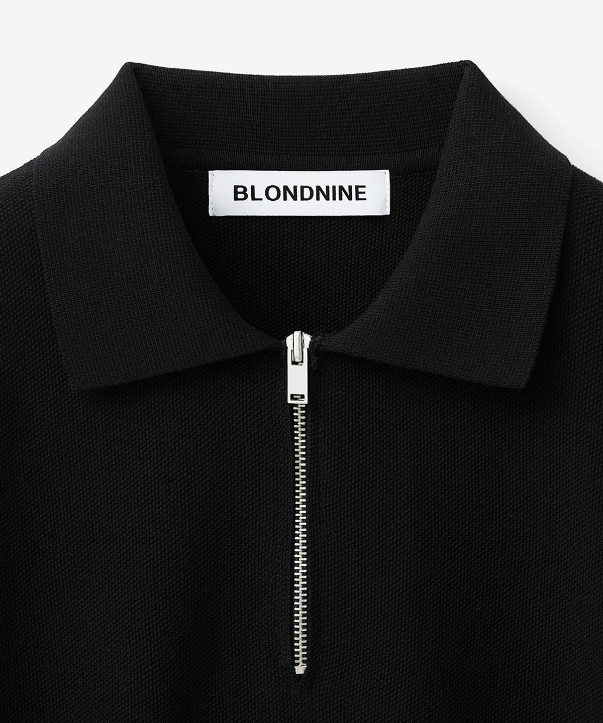 블론드나인(BLOND9) 코튼 하프 집업 반팔 니트_블랙