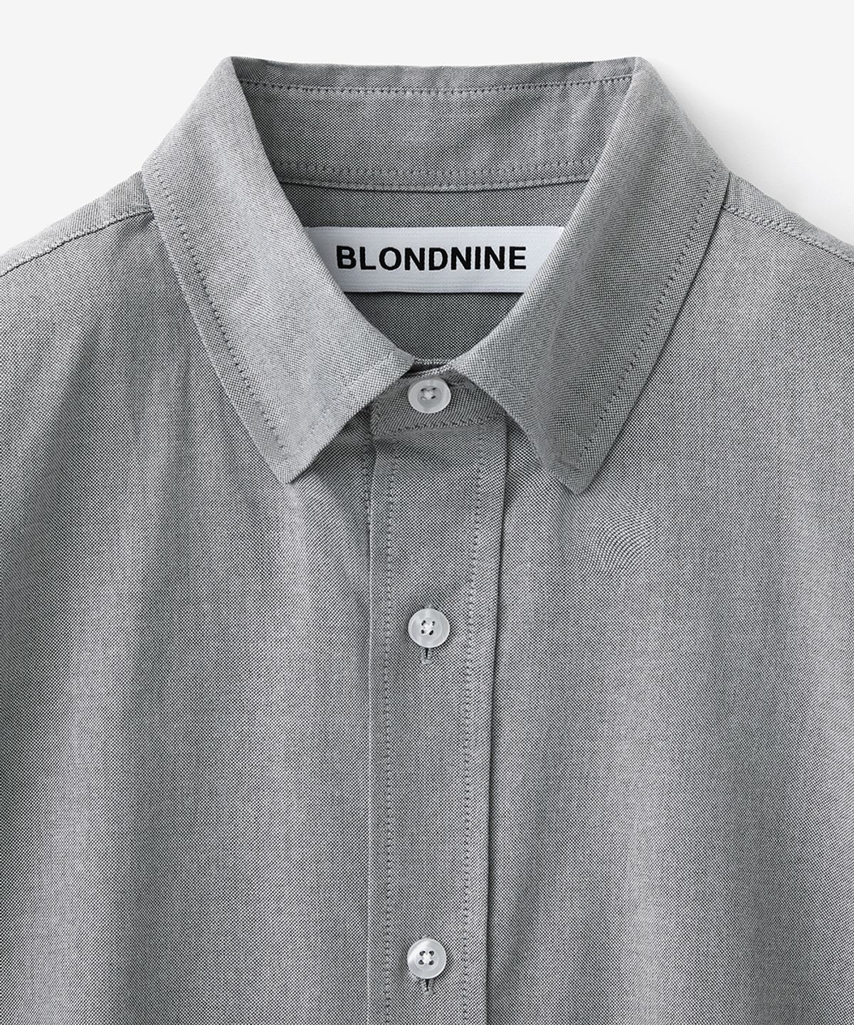 블론드나인(BLOND9) 스탠다드 오버핏 옥스포드 반팔 셔츠_그레이