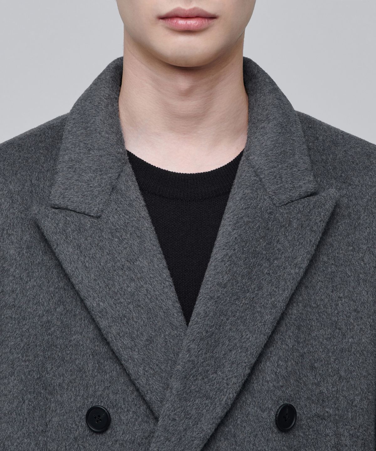 무신사 스탠다드(MUSINSA STANDARD) 캐시미어 블렌드 대디 숄더 더블 롱 코트 [미디엄 그레이]