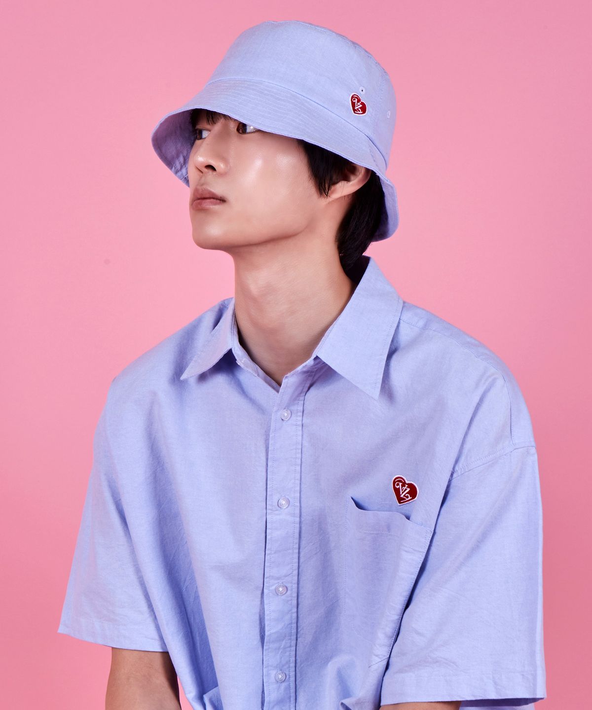 바잘(VARZAR) 하트 로고 옥스포드 오버핏 반팔 셔츠 (3color)