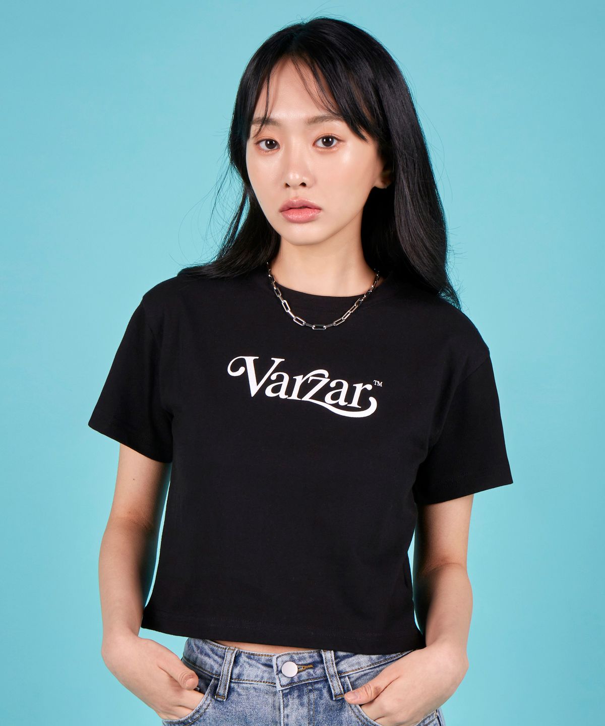바잘(VARZAR) 리프 VZ 로고 크롭 반팔 티셔츠 (4color)