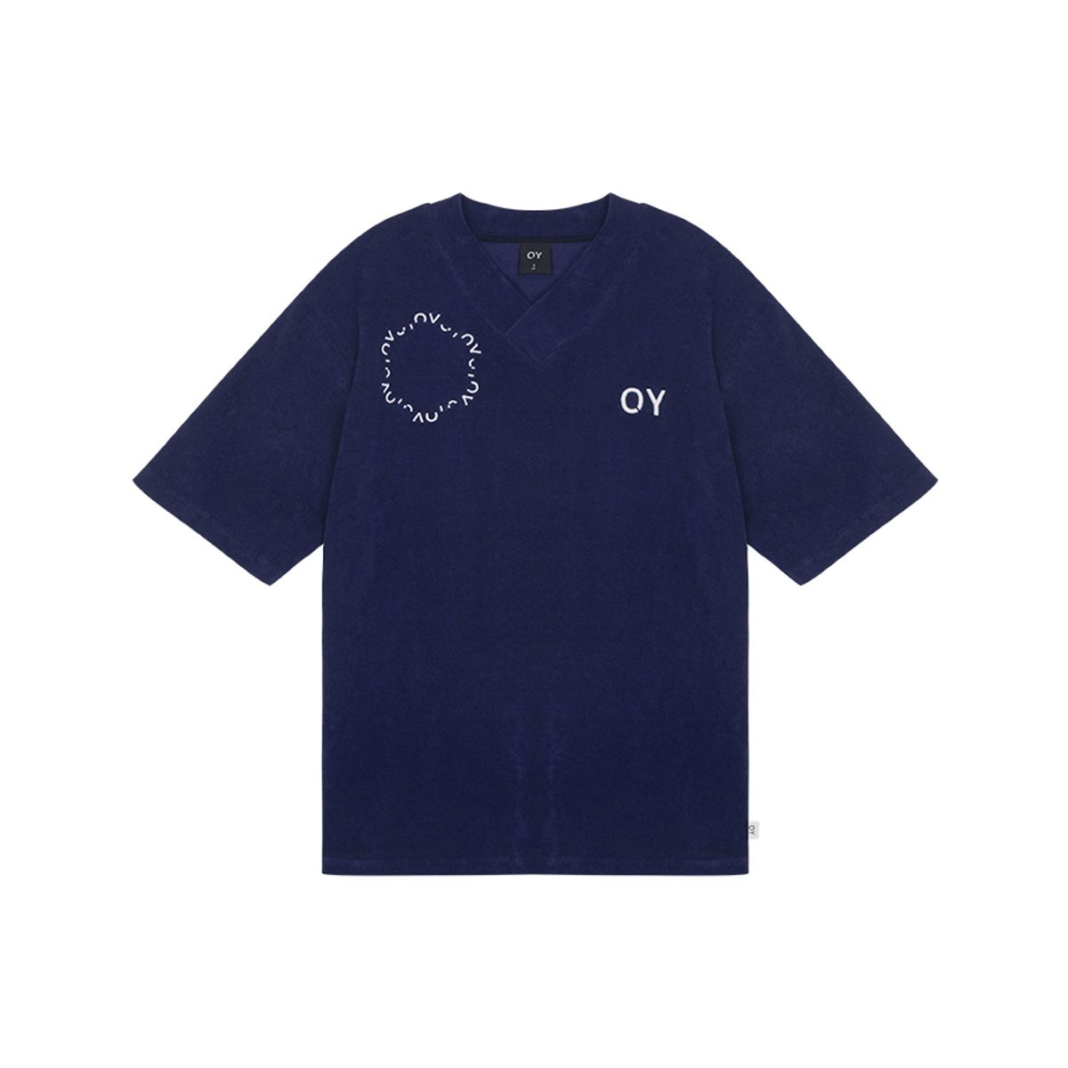오픈야드(오와이)(OPENYARD(OY)) 테리 라운드 로고 브이넥 티-네이비