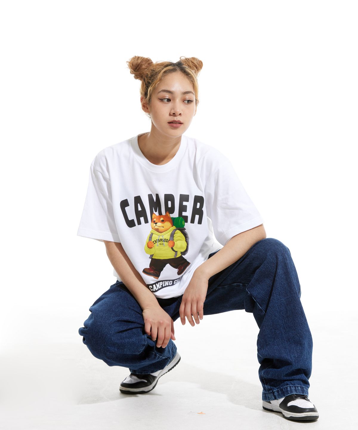 크림소다랩(CREAM SODA LAB) 캠핑 클럽 반팔티 화이트 라임