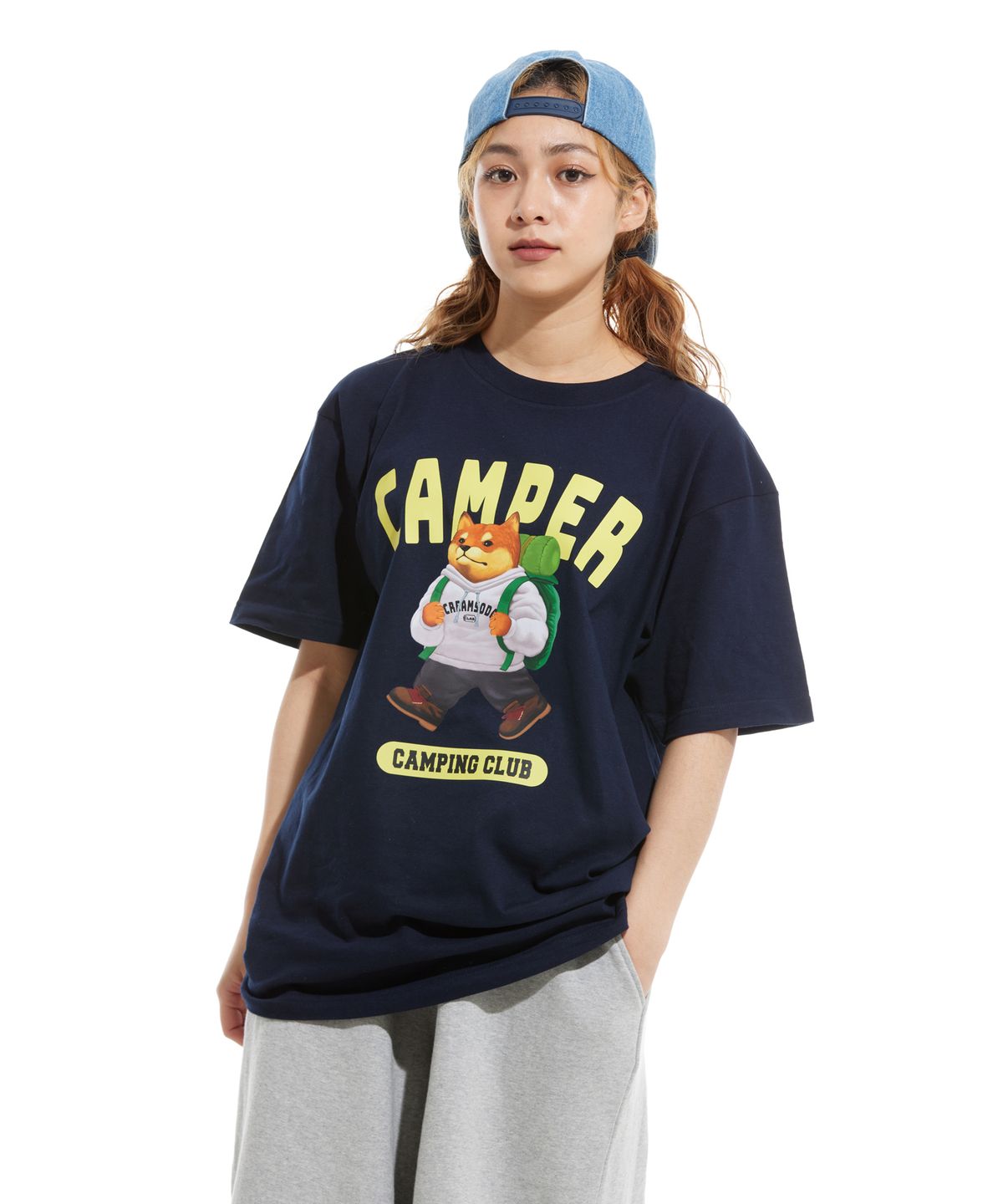 크림소다랩(CREAM SODA LAB) 캠핑 클럽 반팔티 네이비 라임