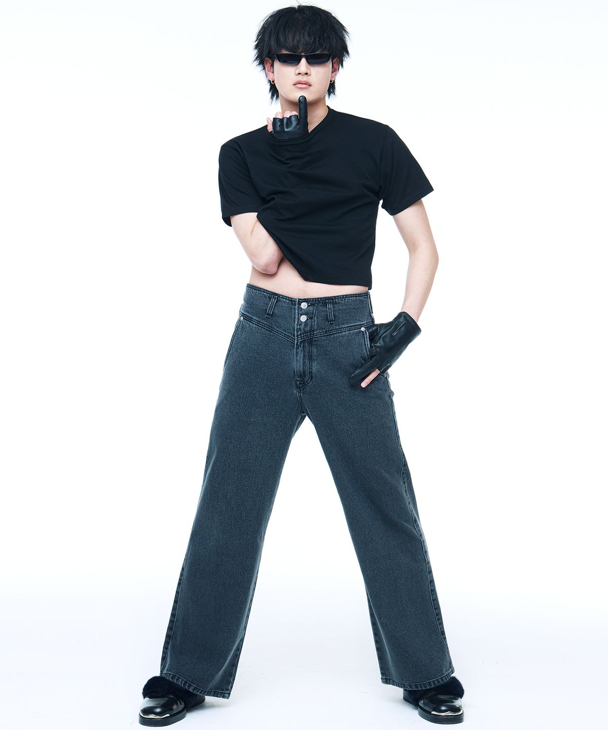 씨웨어 바이 더 지니어스(C WEAR BY THE GENIUS) 맨즈 크롭 티셔츠 블랙