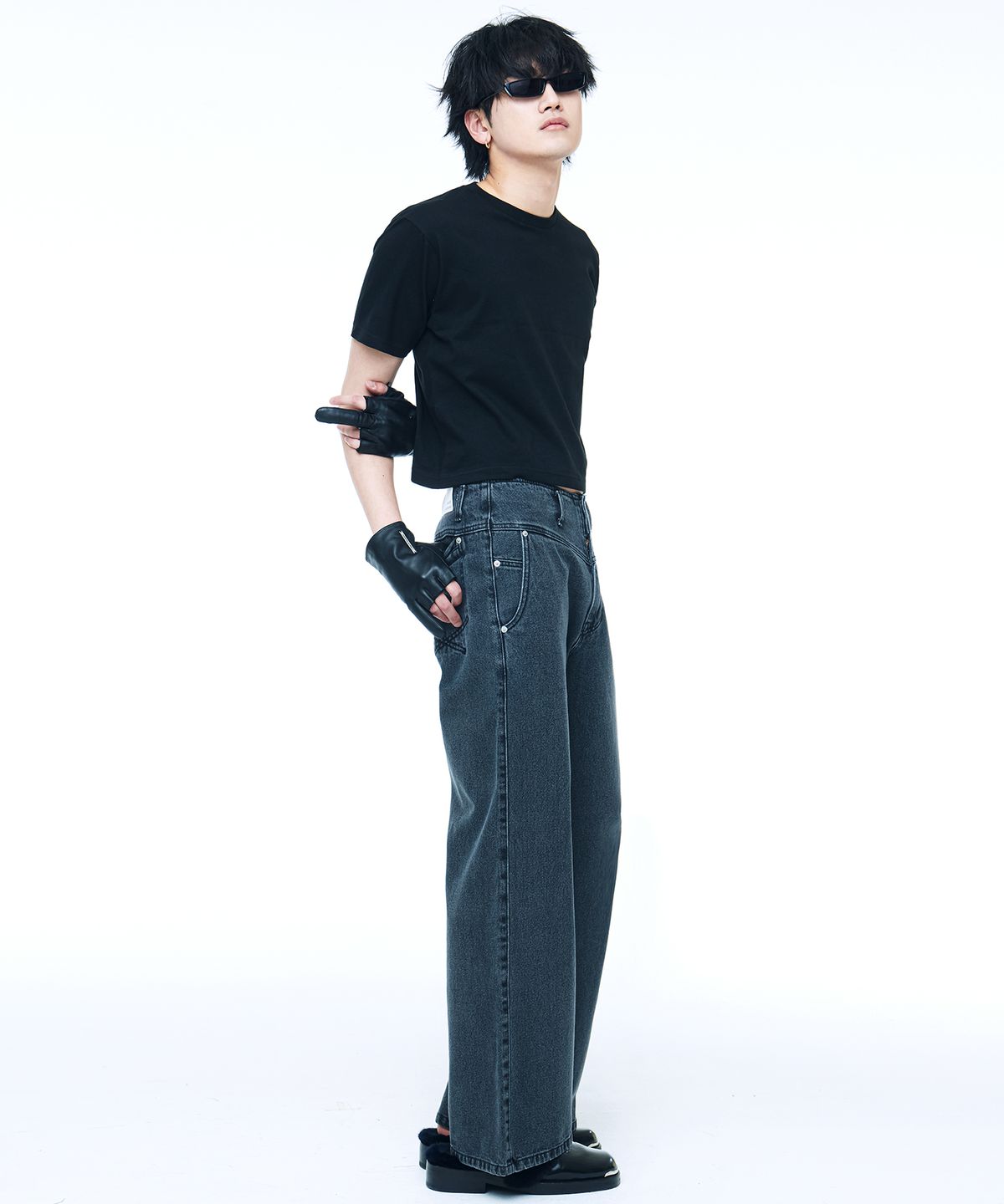 씨웨어 바이 더 지니어스(C WEAR BY THE GENIUS) 맨즈 크롭 티셔츠 블랙