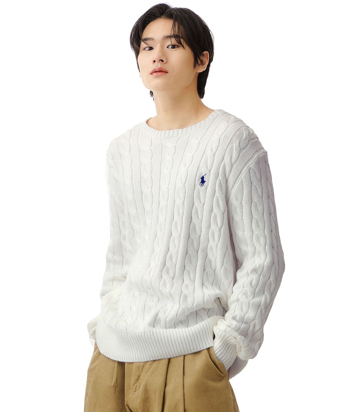 폴로 랄프 로렌(POLO RALPH LAUREN) 케이블니트 코튼 스웨터 - 화이트