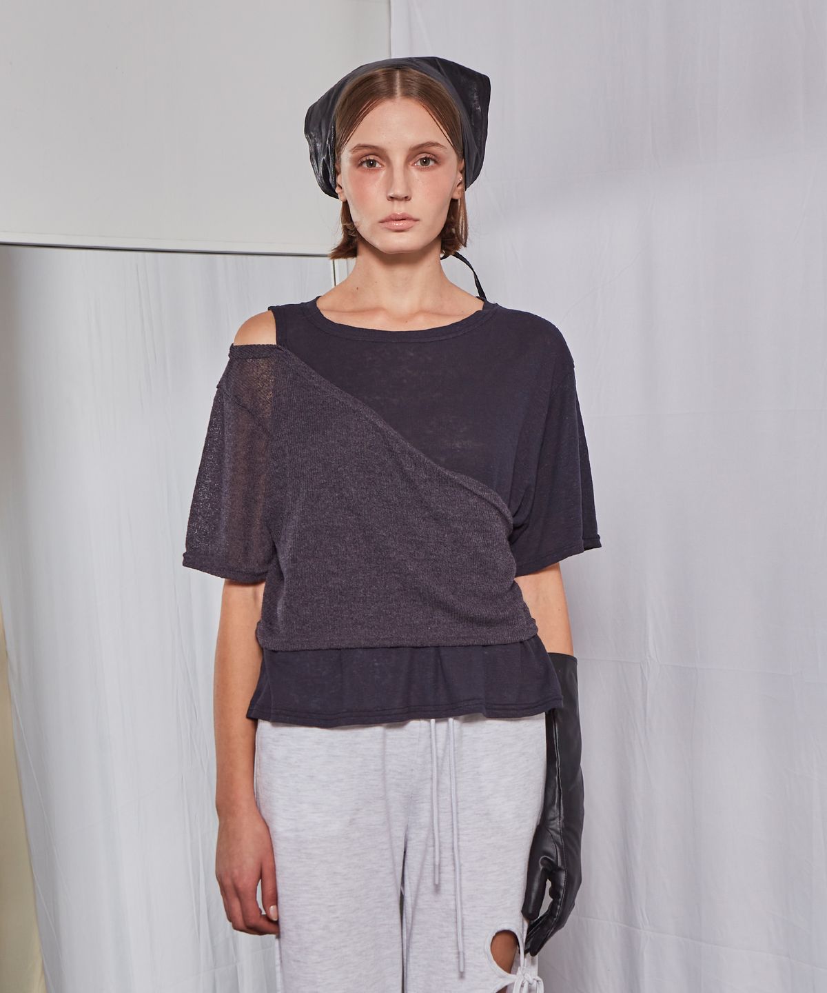 파베르핑거(FABER FINGER) Linen Two-piece Layered T-shirt (Charcoal)